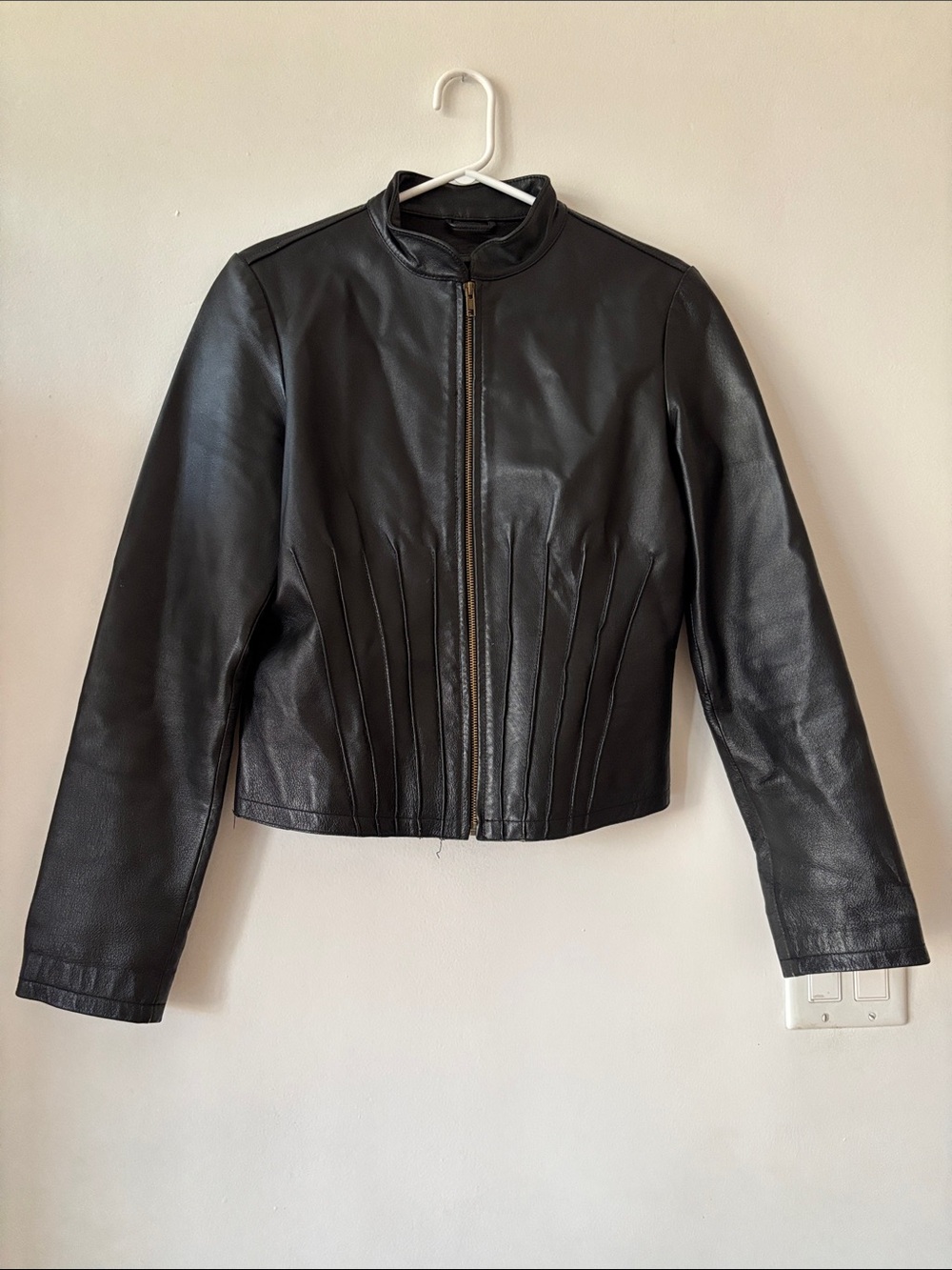 Black Leather Zip-Front Women's Jacket